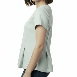 Ann Taylor Top Mint Green Knit Pleat Hem Short Slerve NWT S Lunch Brunch Office